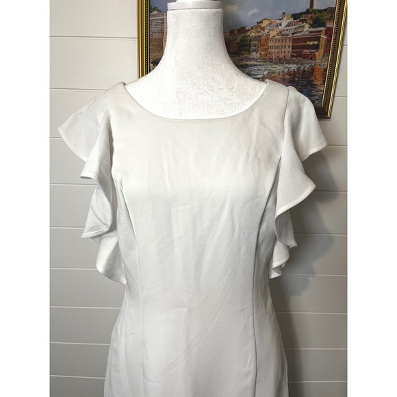BCBG White Mini Dress Ruffle Flutter Sleeve Cocktail Party Fit Flare NWT - Picture 9 of 13